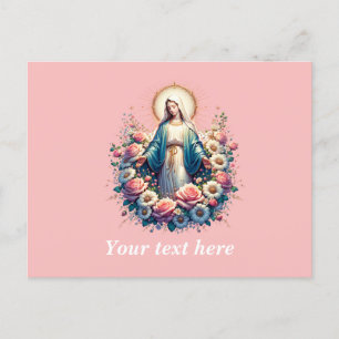 Virgin Mary with Beautiful Roses Postcard