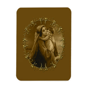 Virgin Mary with Child Jesus, Gold Border Design Magnet