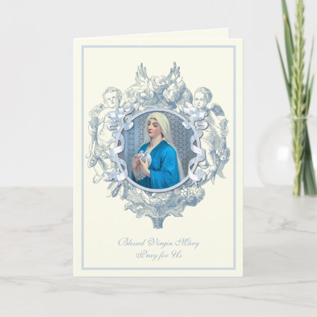 Virgin Mary with Doves Blue Angels Religious  Card (Front)