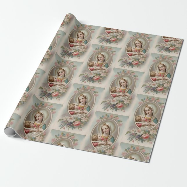 Virgin Mary with Jesus Child Gift Wrapping Paper (Unrolled)