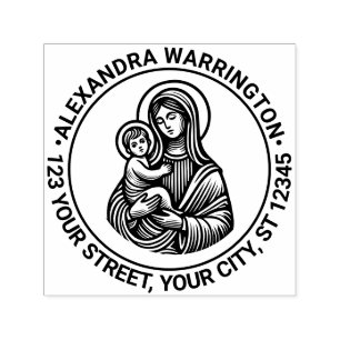 Virgin Mother Mary Baby Jesus #2 Name Ret Address Self-inking Stamp