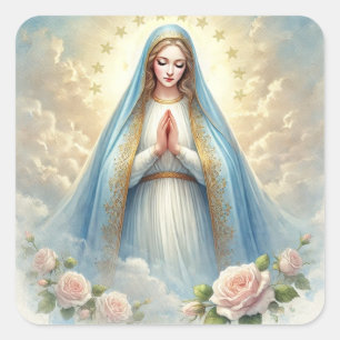 Virgin Mother Mary Floral vintage Catholic Square Sticker