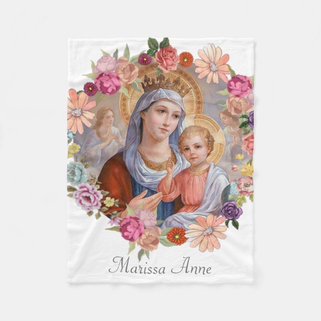 Virgin Mother Mary with Baby Jesus Fleece Blanket (Front)