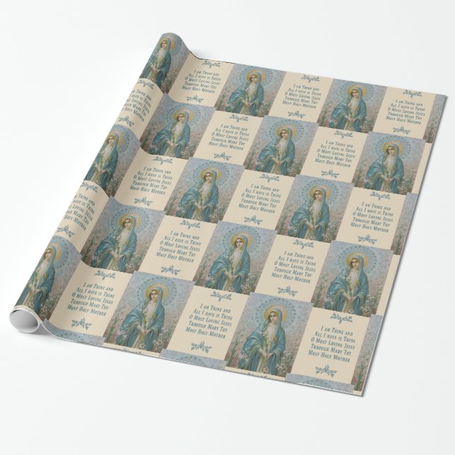 Virgin Mother Mary with lilies & prayer Wrapping Paper (Unrolled)