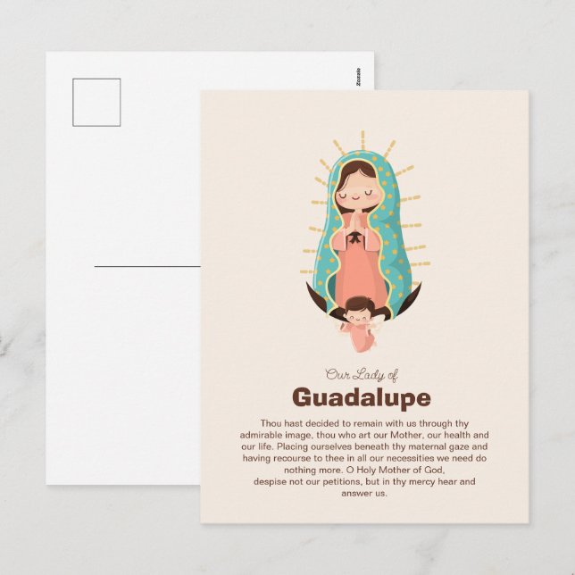 Virgin of Guadalupe Holded by an angel Holiday Postcard (Front/Back)