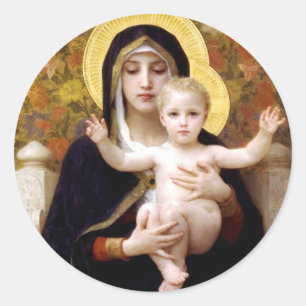 Virgin of the Lilies, William-Adolphe Bouguereau Classic Round Sticker