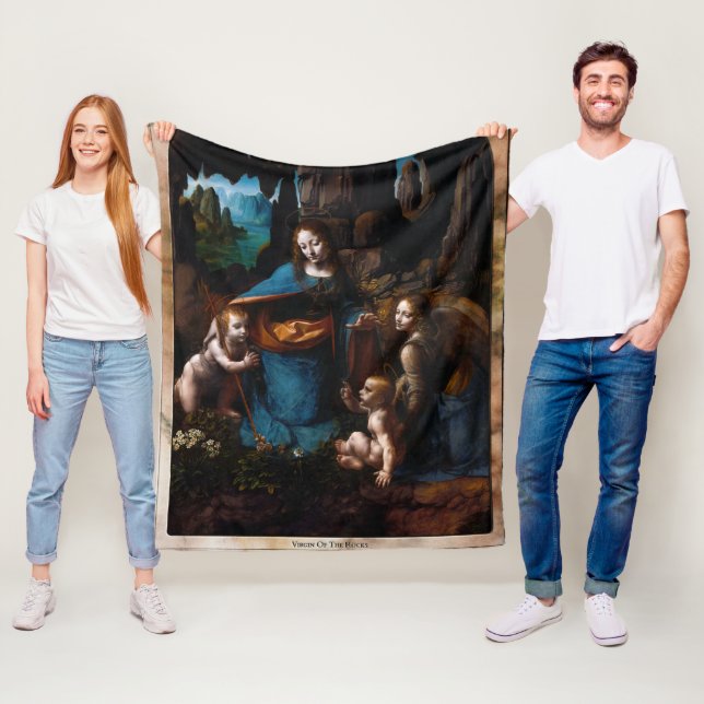 Virgin Of The Rocks by Leonardo da Vinci Fleece Blanket (In Situ)