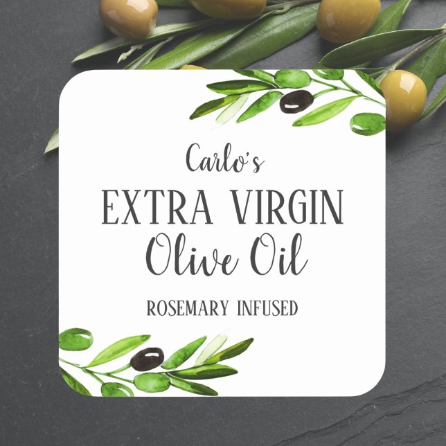 Virgin Olive Oil Bottle Modern Rustic Product Square Sticker (Virgin Olive Oil Bottle Modern Rustic Product Square Sticker)