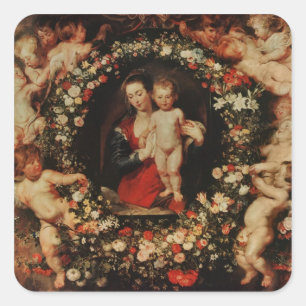 Virgin with a Garland of Flowers, c.1618-20 Square Sticker