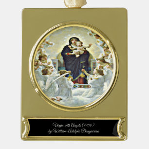 Virgin with Angels Bouguereau  Gold Plated Banner Ornament