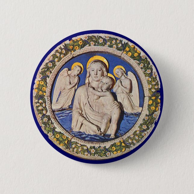 VIRGIN WITH CHILD AND ANGELS 6 CM ROUND BADGE (Front)