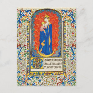 VIRGIN WITH CHILD AND ANGELS Antique Floral Swirls Postcard