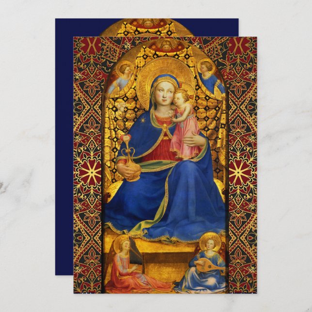 VIRGIN WITH CHILD AND ANGELS Blue Christmas Party  Invitation (Front/Back)