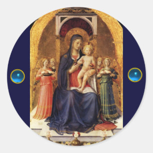 VIRGIN WITH CHILD AND ANGELS ,Blue Sapphire Classic Round Sticker