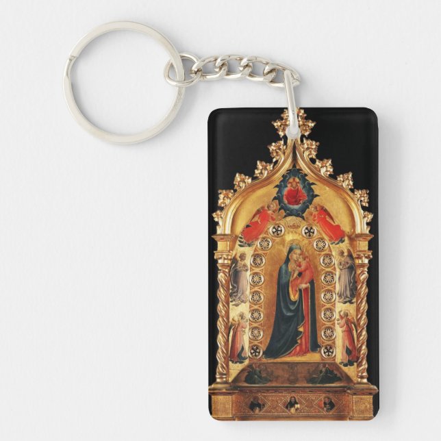 VIRGIN WITH CHILD AND ANGELS GOLD SACRED ART ICON KEY RING (Front)