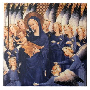 VIRGIN WITH CHILD AND ANGELS Mediaeval Diptych Ceramic Tile