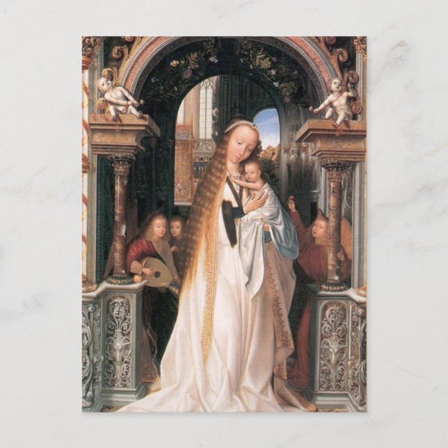 VIRGIN WITH CHILD AND ANGELS,  Parchment Postcard (Front)
