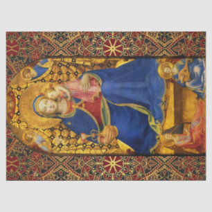 VIRGIN WITH CHILD AND ANGELS, Red Blue Gold Xmas Tissue Paper
