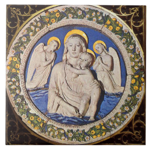 VIRGIN WITH CHILD AND ANGELS  Round  Ceramic Tile