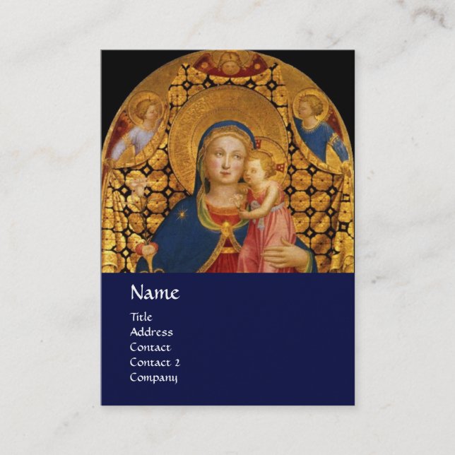 VIRGIN WITH CHILD AND SAINTS Blue Gold Pearl Business Card (Front)