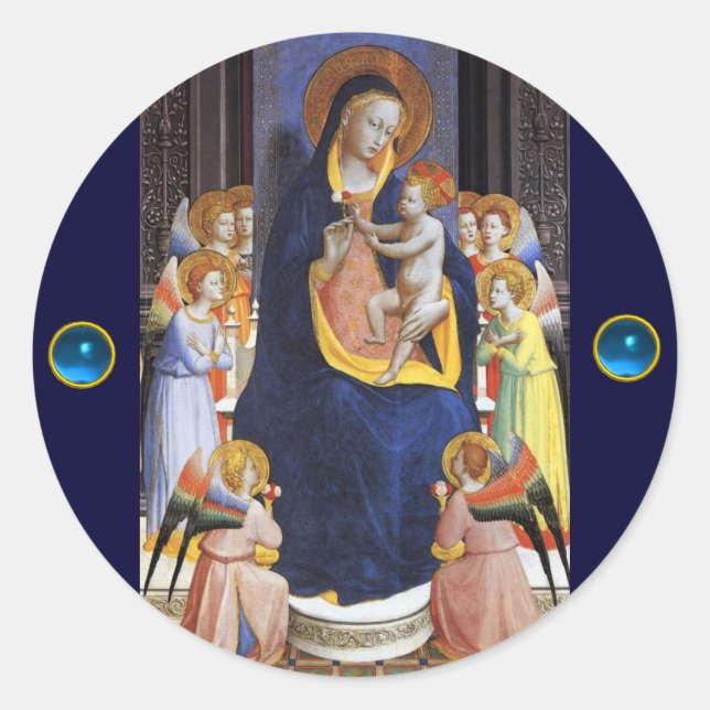 VIRGIN WITH CHILD AND SAINTS ,Blue Sapphire Classic Round Sticker (Front)