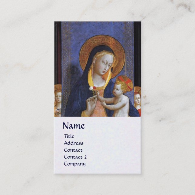 VIRGIN WITH CHILD AND SAINTS Blue White Business Card (Front)
