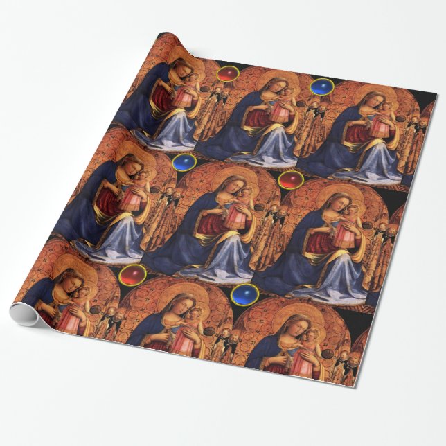 VIRGIN WITH CHILD AND SAINTS,Gemstones Christmas Wrapping Paper (Unrolled)
