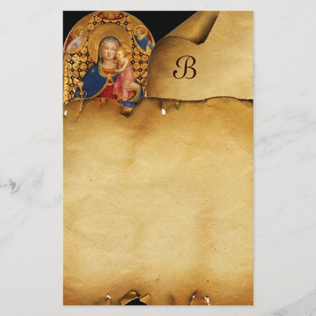 VIRGIN WITH CHILD AND SAINTS , Parchment Monogram Stationery (Front)