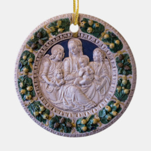 VIRGIN WITH CHILD AND SAINTS Round Blue Sapphire Ceramic Tree Decoration