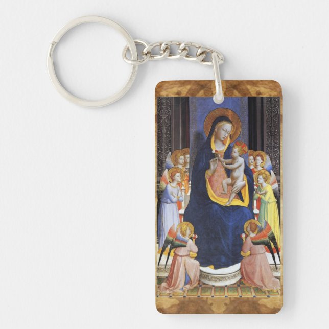 VIRGIN WITH CHILD ,ANGELS  AND SAINTS ,blue black Key Ring (Front)