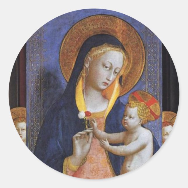 VIRGIN WITH CHILD,ANGELS AND SAINTS CLASSIC ROUND STICKER (Front)