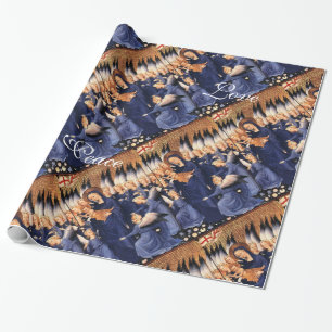 VIRGIN WITH CHILD,ANGELS, CHRISTMAS JOY PEACE LOVE WRAPPING PAPER