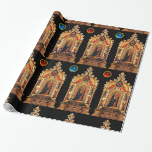 VIRGIN WITH CHILD,ANGELS,GEMSTONES,GOLD SACRED ART WRAPPING PAPER