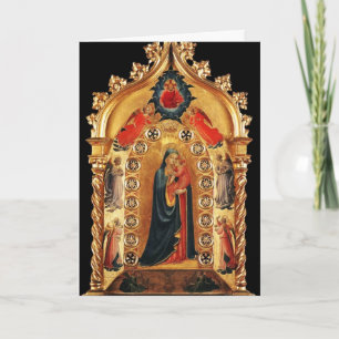VIRGIN WITH CHILD,ANGELS GOLD SACRED ART Blue Gem Holiday Card