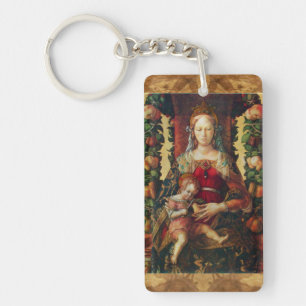 VIRGIN WITH CHILD ,Ave Maria Prayer Parchment Key Ring