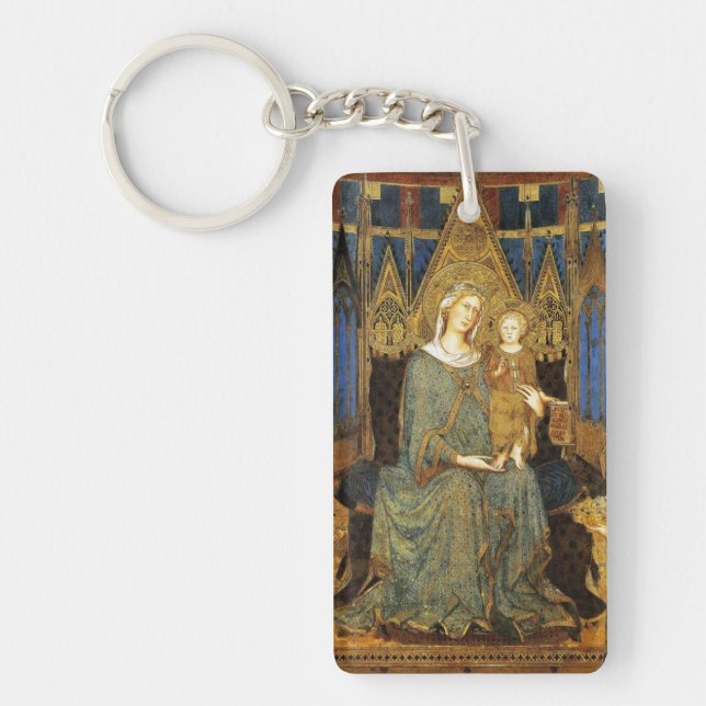 VIRGIN WITH CHILD ,Ave Maria Prayer Parchment Key Ring (Front)