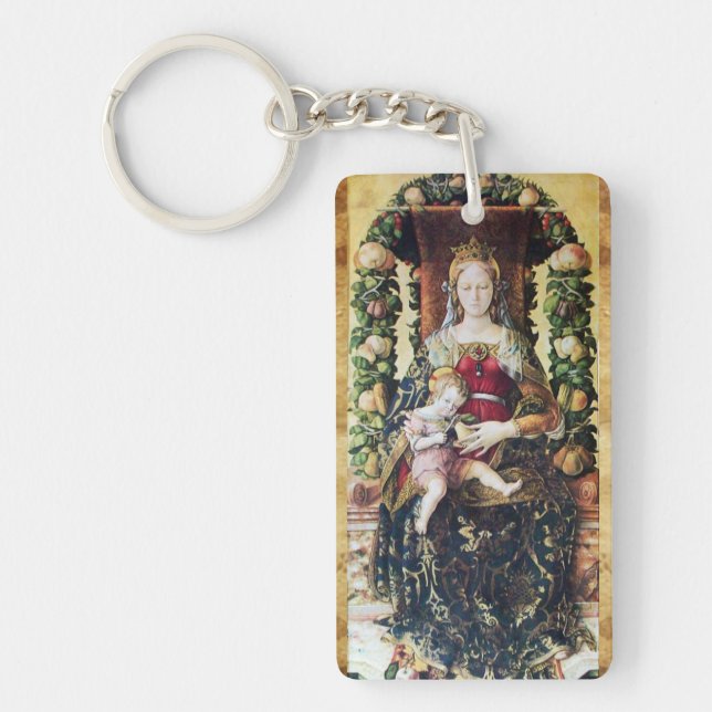 VIRGIN WITH CHILD ,Ave Maria Prayer Parchment Key Ring (Front)