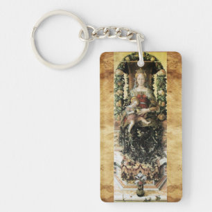 VIRGIN WITH CHILD ,Ave Maria Prayer Parchment Key Ring