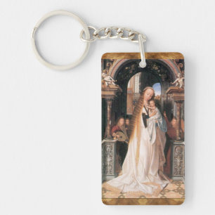 VIRGIN WITH CHILD ,Ave Maria Prayer Parchment Key Ring