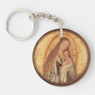 VIRGIN WITH CHILD Ave Maria Prayer Parchment Key Ring