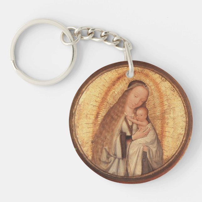 VIRGIN WITH CHILD Ave Maria Prayer Parchment Key Ring (Front)