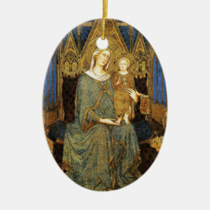 VIRGIN WITH CHILD ,Blue Sapphire Ceramic Tree Decoration