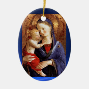 VIRGIN WITH CHILD ,Blue Sapphire Ceramic Tree Decoration