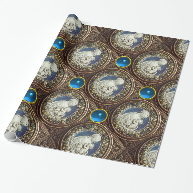 VIRGIN WITH CHILD ,Blue Sapphire Gemstones Wrapping Paper (Unrolled)