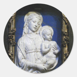 VIRGIN WITH CHILD ,Blue White Christmas Classic Round Sticker