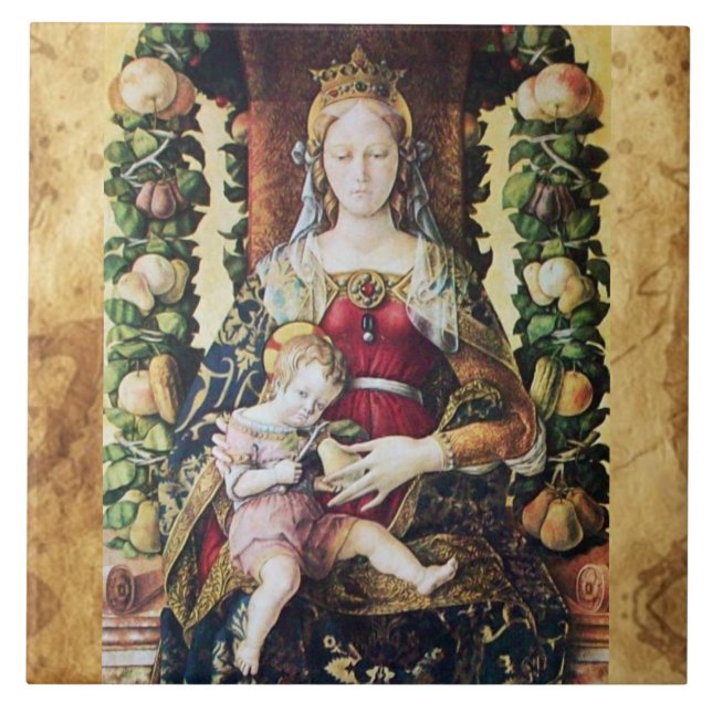VIRGIN WITH CHILD by Carlo Crivelli Parchment Ceramic Tile (Front)
