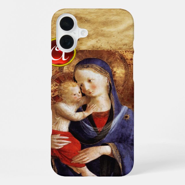 VIRGIN WITH CHILD  Red Ruby Monogram iPhone Case (Back)