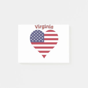 Virginia American Flag Heart Post-it Notes