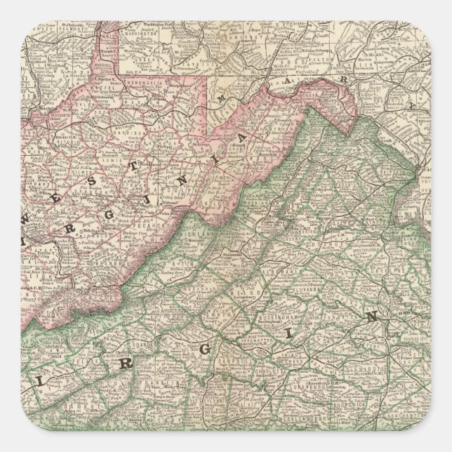 Virginia and West Virginia 2 Square Sticker (Front)