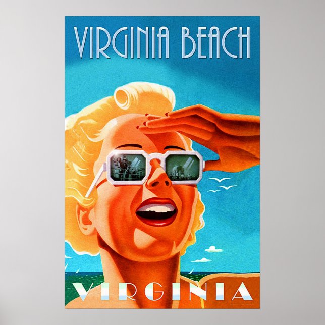 Virginia beach, blonde sunglasses woman, vintage poster (Front)